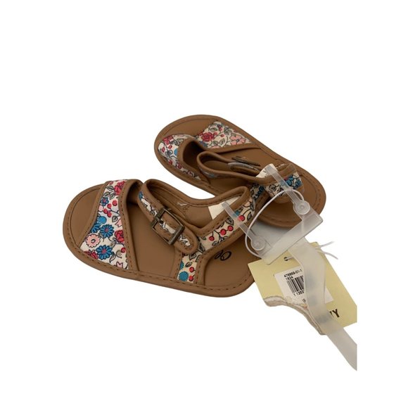 New Old Navy Girls Infant Baby Size 18 24 Months Sandals Floral Faux Leather Tan - Picture 2 of 6